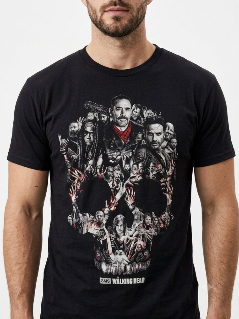 AMC The Walking Dead 2016 Graphic Tee Cast Collage Skull Black Adult Large